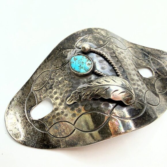 Navajo David F. Garciahand made Sterling Turquoise Hair Barrette 53.2g SS202 main image 5